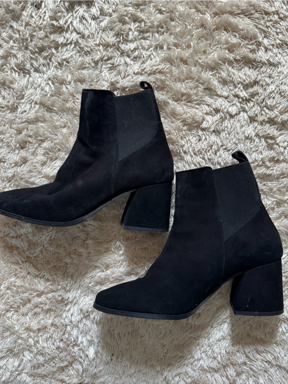 Classic Black Suede Block Heel Ankle Booties